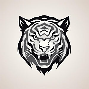 Bold Tiger Head Illustration With Stenciled Iconography