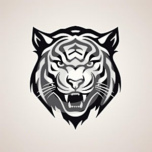 Bold Tiger Head Illustration With Stenciled Iconography photo