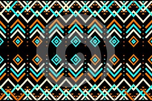 Tribal geometric pattern with chevrons, diamonds, and repeating motifs.
