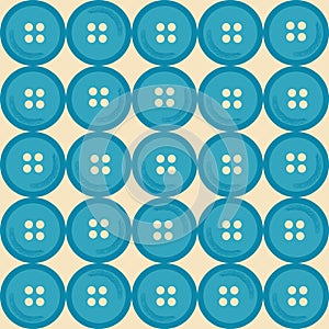 Bold vector seamless repeat pattern with blue round classical buttons on ivory background for fabric, scrapbooking and