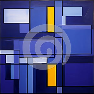 Bold And Vibrant De Stijl Painting With Blue And Yellow Squares photo