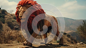 Bold And Vibrant Red Lion In A Cinematic Still