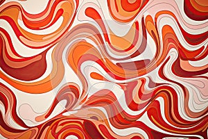 Bold and vibrant wallpaper with sinuous curves in red and orange on a white background