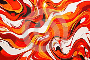 Bold and vibrant wallpaper with sinuous curves in red and orange on a white background