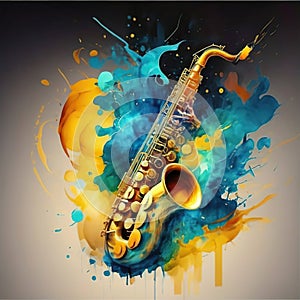 Bold watercolor saxophone captures the essence of jazz