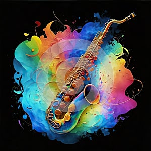 Bold watercolor saxophone captures the essence of jazz