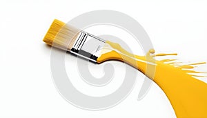 bold yellow stroke of paint with brush marks on a white background