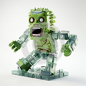 Boldly Fragmented 3d Engraving Zombie Monster In Transparent Lego Style