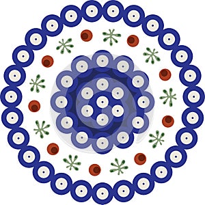 Boleslawiec Polish pottery round vector pattern with berries and leaves