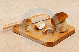 Boletus edulis mushrooms on cutting board