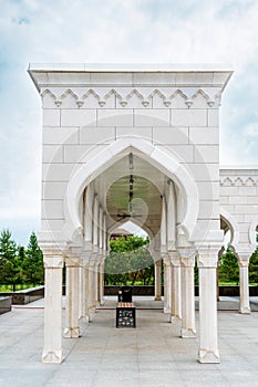 Bolgar, Republic of Tatarstan, Russia, June 2, 2023. The White Mosque built in 2012. Fragments of the architecture of