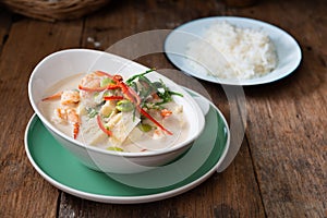 Bolied Coconut Milk Soup , Prawn ,  Bamboo shoot , Bitter bean And Senegalia pennata