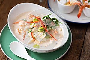 Bolied Coconut Milk Soup , Prawn ,  Bamboo shoot , Bitter bean And Senegalia pennata