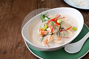 Bolied Coconut Milk Soup , Prawn ,  Bamboo shoot , Bitter bean And Senegalia pennata