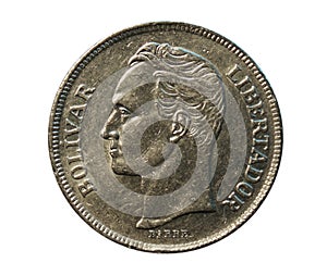 5 Bolivares coin, Bank of Venezuela. Obverse, 1977 photo