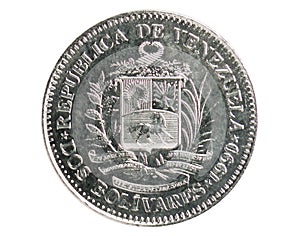 2 Bolivares coin, 1954~2000 - Republic of Venezuela Circulation serie, Bank of Venezuela. Obverse, 1990 photo