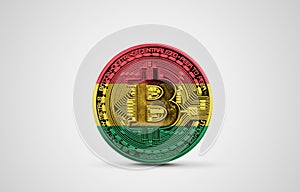 Bolivia flag on a bitcoin cryptocurrency coin. 3D Rendering