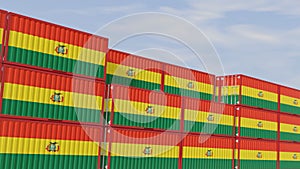 Bolivia flag containers are located at the container terminal. Concept for Bolivia import and export 3D