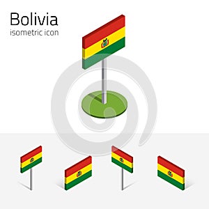 Bolivia flag, vector set of 3D isometric flat icons