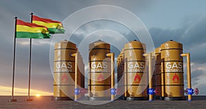 Bolivia gas reserve, Bolivia Gas storage reservoir, Natural gas tank Bolivia with flag Bolivia, sanction on gas, 3D work and 3D