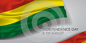 Bolivia happy independence day greeting card, banner with template text vector illustration