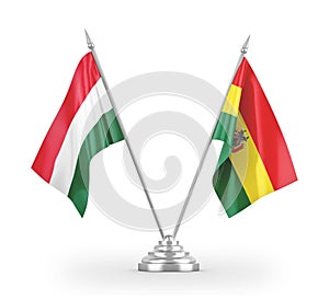 Bolivia and Hungary table flags isolated on white 3D rendering