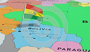 Bolivia, La Paz - national flag pinned on political map