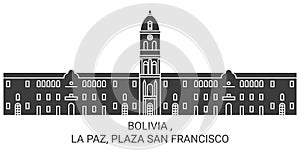 Bolivia , La Paz, Plaza San Francisco travel landmark vector illustration