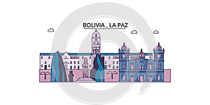 Bolivia , La Paz tourism landmarks, vector city travel illustration