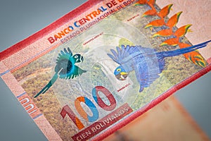 Bolivia money, Paper banknotes worth 100 Bolivianos. Both sides of the banknote photo