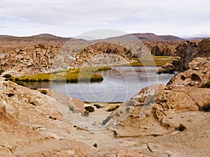 Bolivia Mountain Black Lagoon Scene