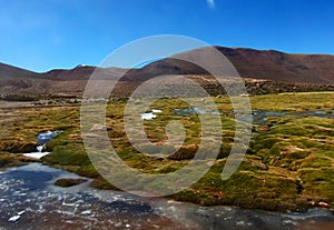 Bolivia mountains and lake lagoon panorama