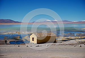 Bolivia mountains and lake lagoon panorama