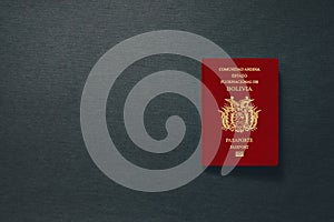 Bolivia Passport on dark background with copy space - 3D Illustration