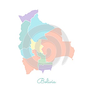 Bolivia region map: colorful with white outline.