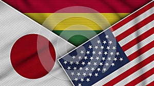 Bolivia United States of America Japan Flags Together Fabric Texture Illustration