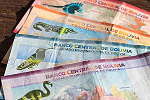 Bolivian money called Boliviano, all denominations of paper