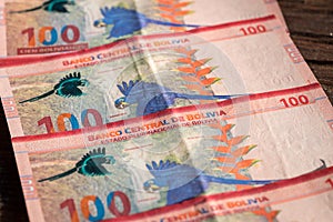 Bolivian money called Boliviano, high denominations photo