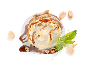 Boll of vanilla ice cream with peanut