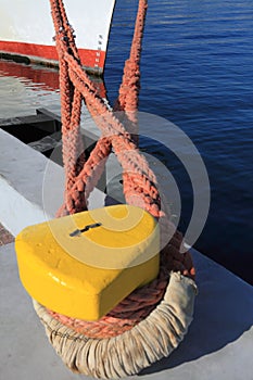 Bollard, port detail and ship