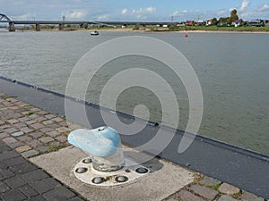Bollard on the Waal River in The Dutch town of Nijmegen, Netherlands
