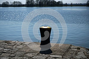 Bollards are ideal for mooring ships, photographed on the port
