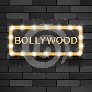 Bollywood cinema. Indian movie, 3d classic film posters board gold text in 3d on black background realistic vector illustration