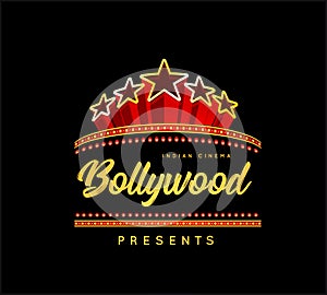Bollywood is a traditional Indian movie. Vector illustration with marquee lights