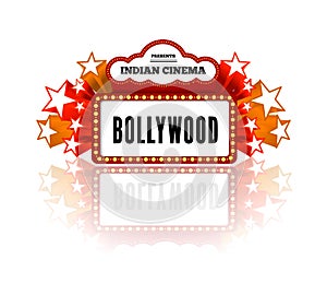 Bollywood is a traditional Indian movie. Vector illustration with marquee lights