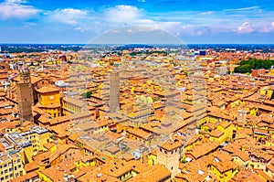 Bologna city aerial view from Le due Torri Italy