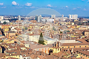 Bologna city of Emilia Romagna famous for its food and the historic seat of the oldest university medieval towers