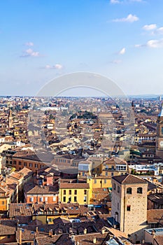 Bologna city of Emilia Romagna famous for its food and the historic seat of the oldest university medieval towers