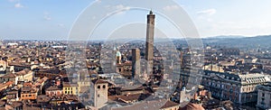 Bologna city of Emilia Romagna famous for its food and the historic seat of the oldest university medieval towers