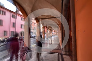 Bologna, Emilia Romagna, Italy. December 2018. The long porticos